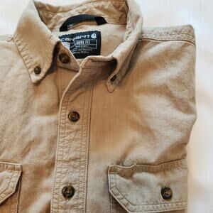 Short Sleeve Carhartt S Loose Fit 104369-256 Tan Chambray Work Shirt 100% Cotton